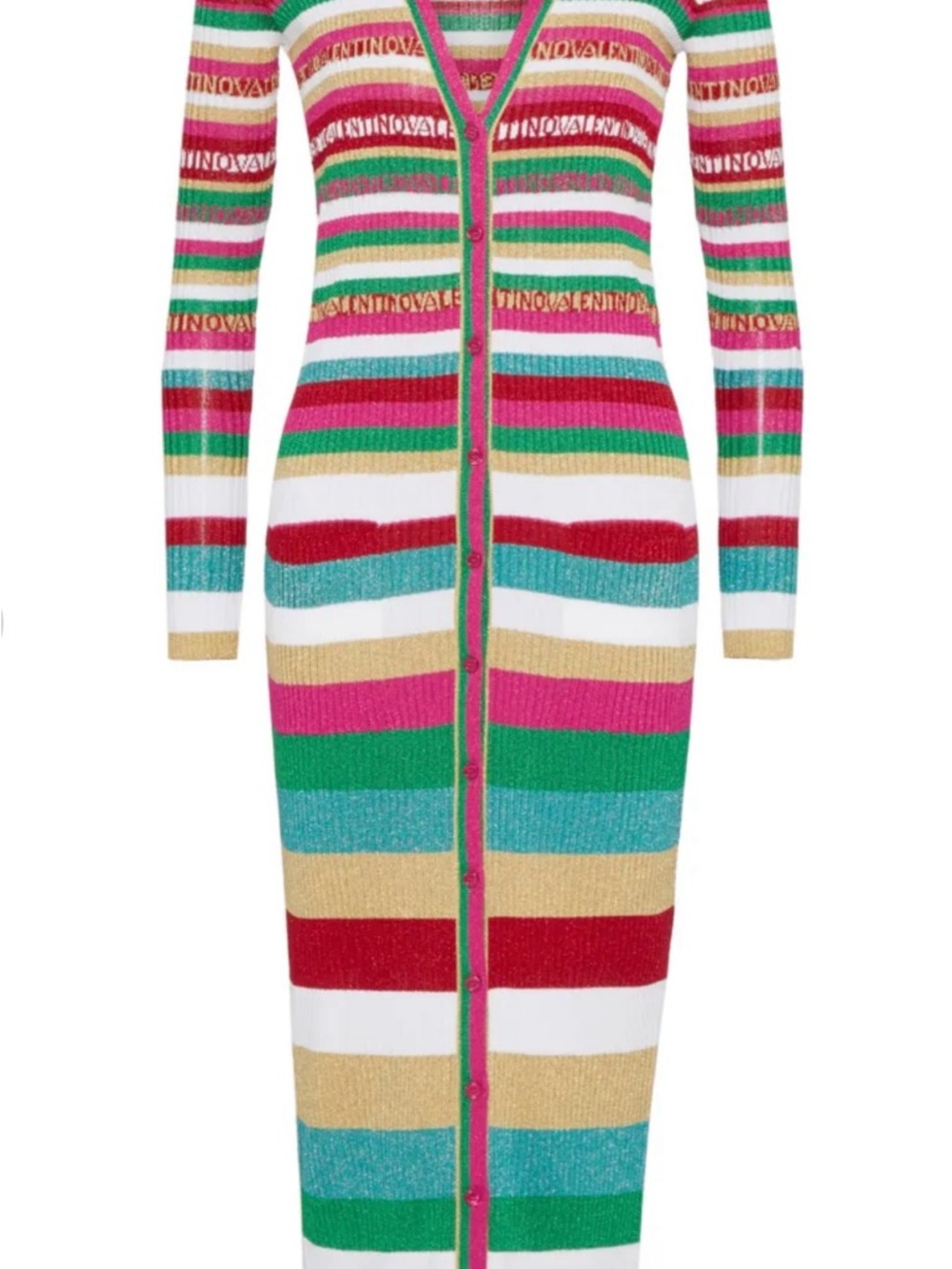 Valentino Garavani Colorful Striped Ribbed Button-Down Midi Dress / Cardigan - Picture 2 of 3